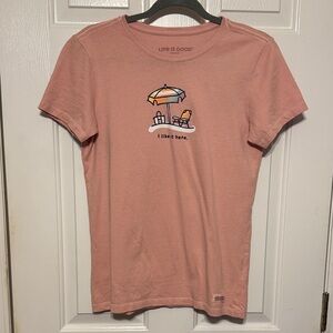 Life Is Good Blush Pink Tee with Beach Scene